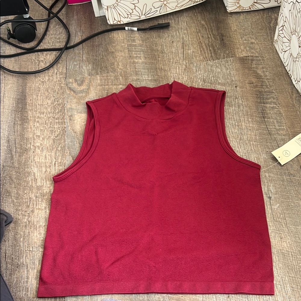 Red Sleeveless Mock Neck Top